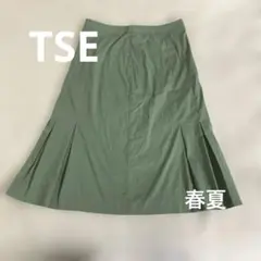 【TSE】グリーン ひざ丈 プリーツスカート春夏サイズ表記2
