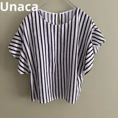 Unaca アナカ　ブラウス　ストライプ　半袖　シャツ　袖広い　M 38