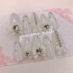 ネイルチップ オーダー 量産型 韓国 リボンネイル ホワイトネイル ラメグラ