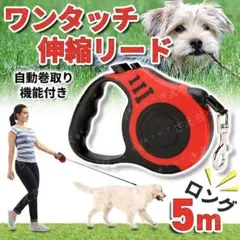 ペット用リード 5m 伸縮リード 巻き取り 赤 ハーネス 自動伸縮 犬 猫 散歩