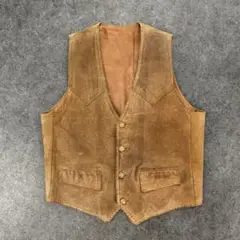 90s Vtg Western Leater Vest Camel Used