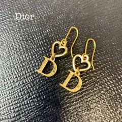 クリスチャンディオール ピアス 耳飾り ハート ラインストーン ロゴ ゴールド