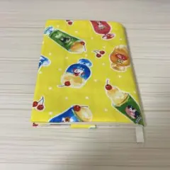 ハンドメイド　ブックカバー　文庫本サイズ　黄色　クリームソーダ　レトロ　ドット