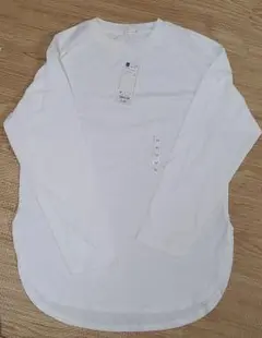 新品 GUラウンドヘムロングスリーブT 白 M