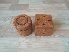 アウトレット品●四角＆丸ケース●柄入●フタ付●アタ●バリ島●1137.1