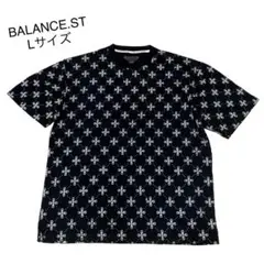 BALANCE.ST 半袖Tシャツ　オーバーサイズ　ブラック　総柄　天秤柄　L
