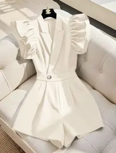ホワイトフリル袖オールインワン