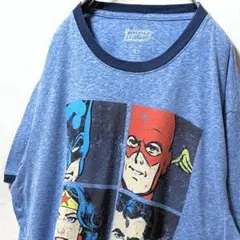 ジャスティスリーグ デカロゴ Tシャツ ライトブルー 水色 XL 古着