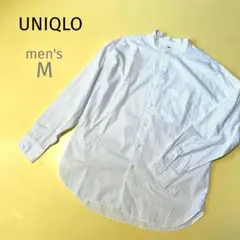 美品ユニクロUNIQLOメンズMノーカラーストライプシャツ白ホワイト