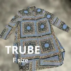 TRUBE ロング丈総柄シャツ F スカーフ柄 シアーブラウス 羽織