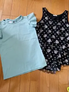 緑トップスと黒タンクトップセット