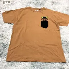 grn【L】半袖Tシャツ オーバーサイズ ゆったり髭おじさんポケット コットン