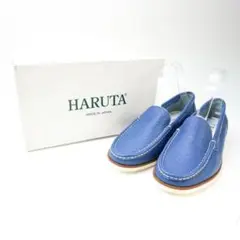 美品 HARUTA 24.5 パンチングレザーモカシン ブルー保存箱付/BD18