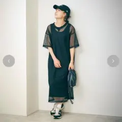 mir..×momoブラック メッシュ 半袖 シャツワンピース