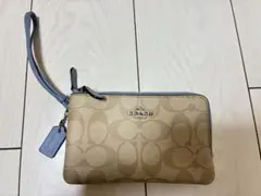 COACH ロゴ入り ベージュ ブルー ポーチ 小銭入れ