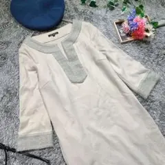 23区【38】羊毛 アンゴラ混 キーネックニットワンピース ラメ入り 上品 秋冬