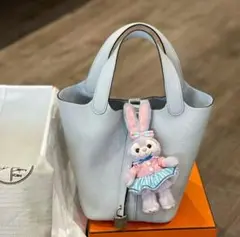ライトブルー トートバッグ うさぎ付き
