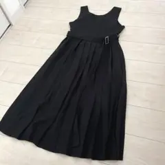 ロングワンピース ジャンパースカート プリーツ ブラック ワンピース