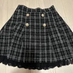 アンクルージュ　フロントボタンツイードタックスカート ブラック