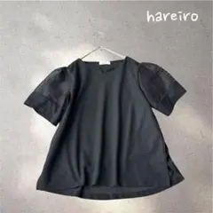 620＊シマムラ【M】半袖トップス　ブラック　キーネックデザイン　パフスリーブ