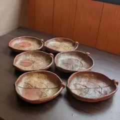 和モダン木の葉型銘々皿6個セット取り皿・醤油皿に　松葉刻印