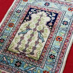 Y2733 トルコ絨毯 カイセリ シルク100% 手織り 45×36㎝