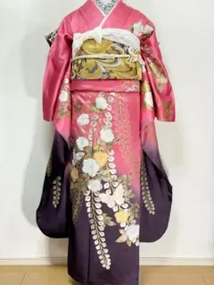 振袖セット 辻が花 ピンク地に紫の暈し 正絹