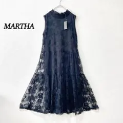 新品【MARTHA】ノースリーブワンピース　M　レース Aライン ミモレ丈　黒