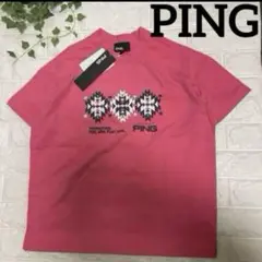 新品★ピンPINGモックネックビッグシルエットTシャツ ピンク