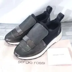 保存袋付き✨セルジオロッシ　光沢あり◎　プレートバックルスニーカー　黒　34