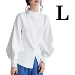 【新品】ブラウス春秋トップス長袖レディース女性パフスリーブシャツふんわり袖L