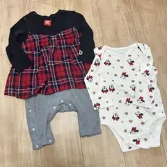 GAP ミニー 12-18ヶ月 ベビド 赤チェック 80cm ロンパセット
