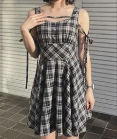 NOMAE アームリボン2wayミニワンピース ブラックチェック