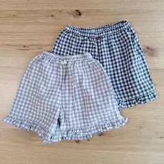 130~140 フリルショートパンツ ギンガムチェック 黒 グレー ハンドメイド