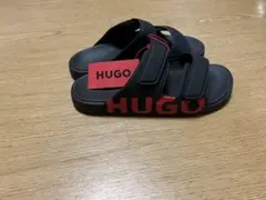 HUGO 黒 赤 スライドサンダル ベルクロ