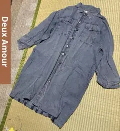 Deux Amour デニムライク コットンシャツワンピース 長袖 薄手 M〜L