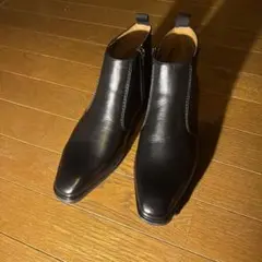 黒レザーアンクルブーツ ジッパー付き