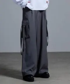 Loose ドレープモード 2wayパラシュートカーゴパンツ グレイッシュブルー