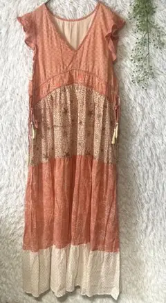 新品　インドコットンティアードワンピース　総柄