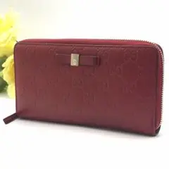 【良品】 グッチ 長財布 ラウンドファスナー リボン シマライン EK295