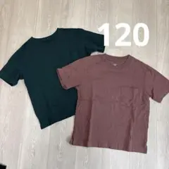 Tシャツ　子供　120 半袖　緑　ピンク　ダークグリーン ポケット付き Tシャツ