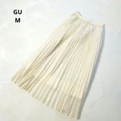 GU オーガンジー プリーツスカート ウエストゴム クリーム M