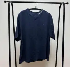 トミーヒルフィガー 襟・胸刺繍ロゴ モックネックTシャツ ネイビー Ｌサイズ 紺