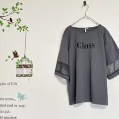 hk works london/ 5分袖 メッシュ袖 ロゴTシャツ グレー LL