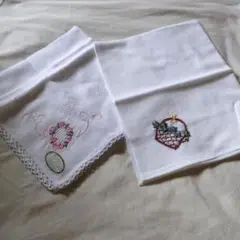 刺繍入りコットンハンカチ 2枚セット