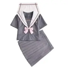 セーラー服 グレー×ピンク 半袖