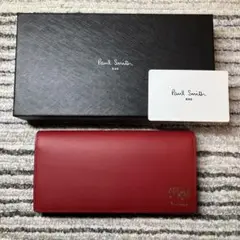 【未使用品】ポールスミス ミニエンボス かぶせ長財布 レッド 箱付き