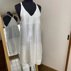 ハンドメイドホワイト シルクスリップ レース付き