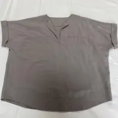 グレー フレンチスリーブVネック ポケット付きシャツ3Lサイズレディース