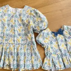【未使用】【親子お揃い】花柄　リボン　青　チュニック